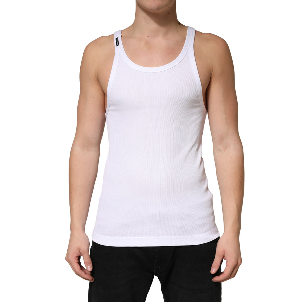 Dolce & Gabbana 100% Cotton Ribbed Sleeveless Top in White
