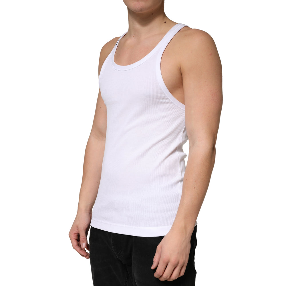 Dolce & Gabbana 100% Cotton Ribbed Sleeveless Top in White