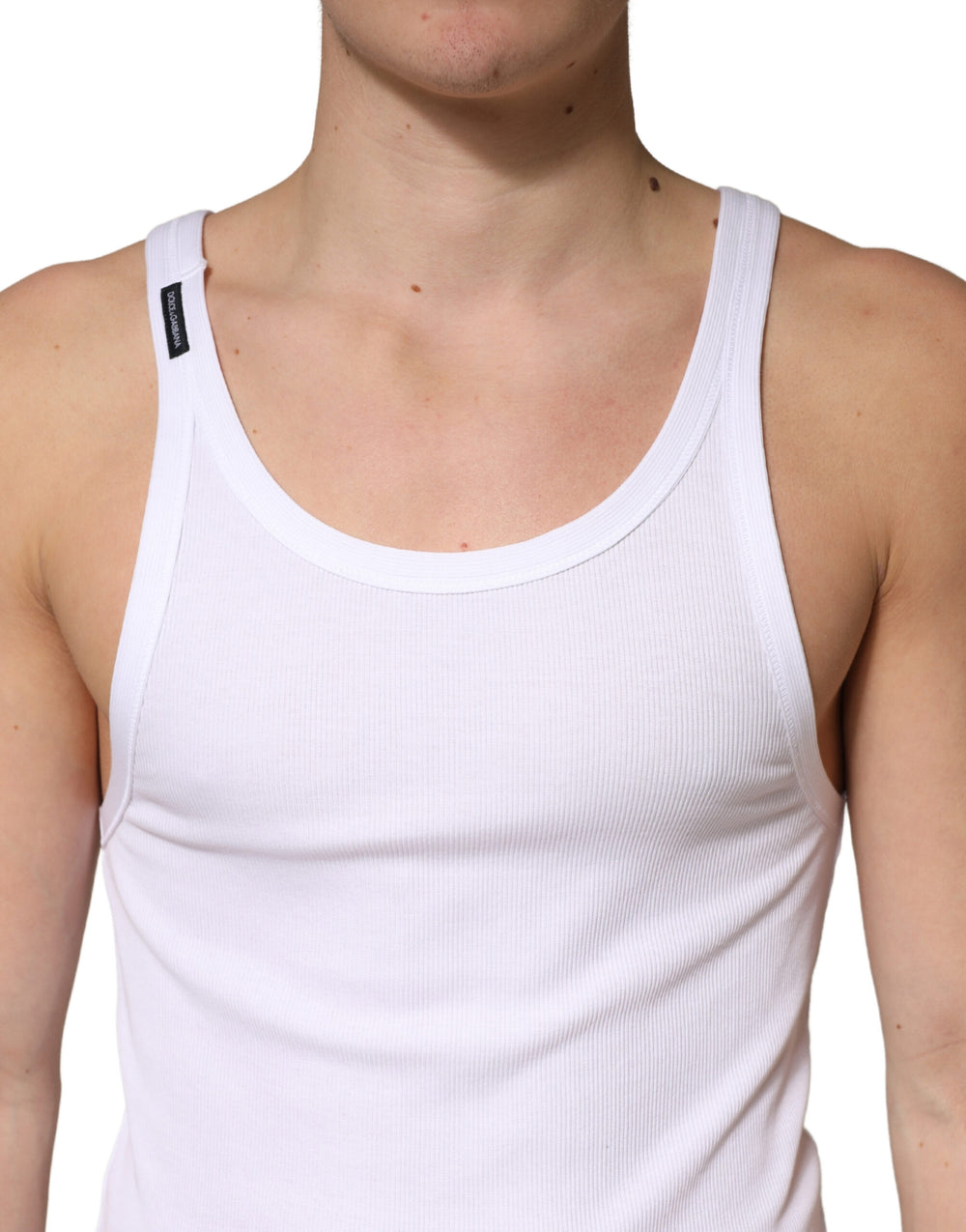 Dolce & Gabbana 100% Cotton Ribbed Sleeveless Top in White