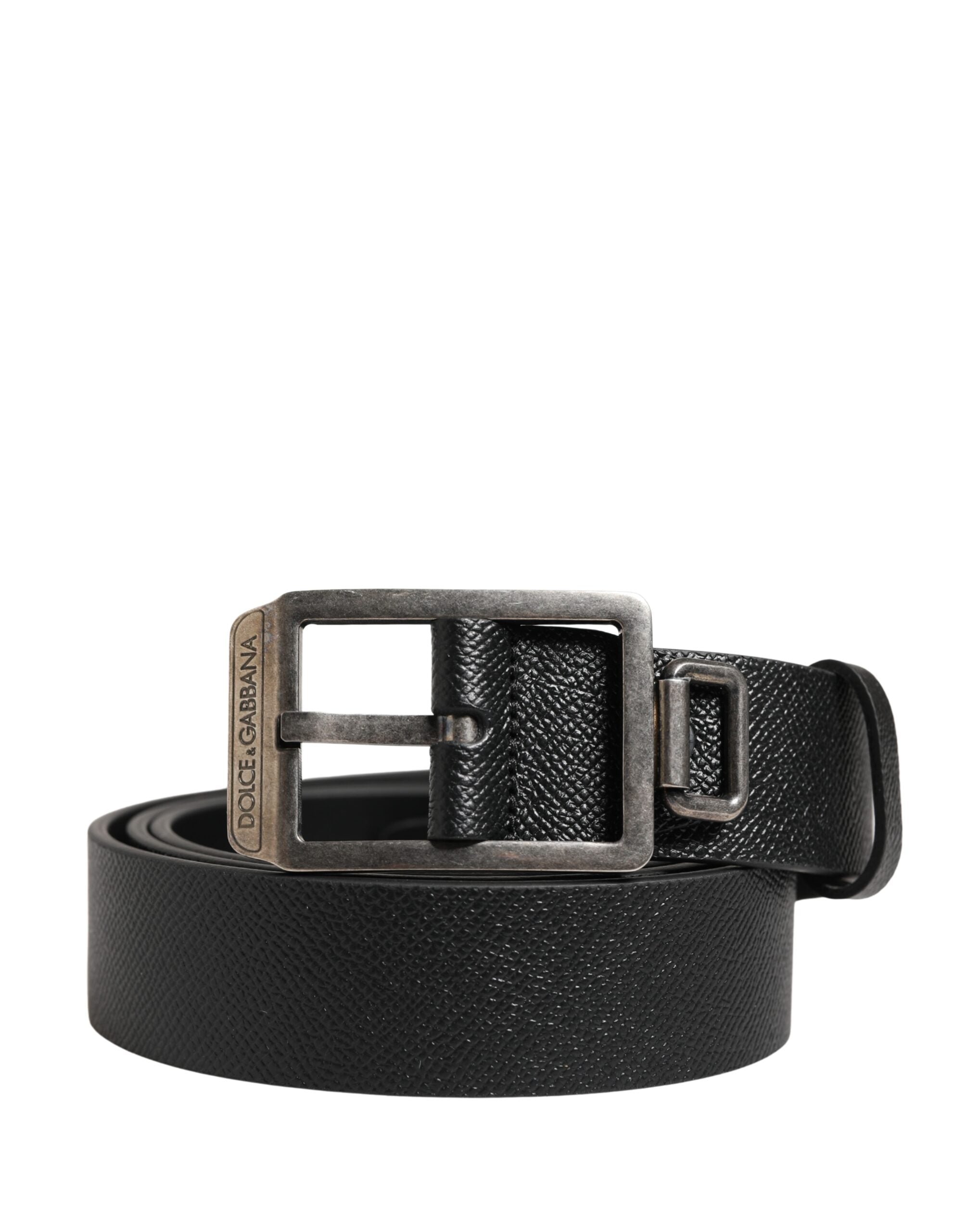 Dolce & Gabbana Calf Leather Belt with Silver-Tone Buckle in Black