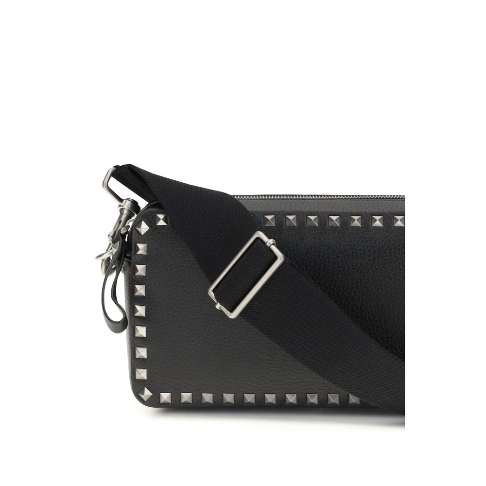 Valentino Garavani 100% Calf Leather Rockstud Shoulder Bag in Black