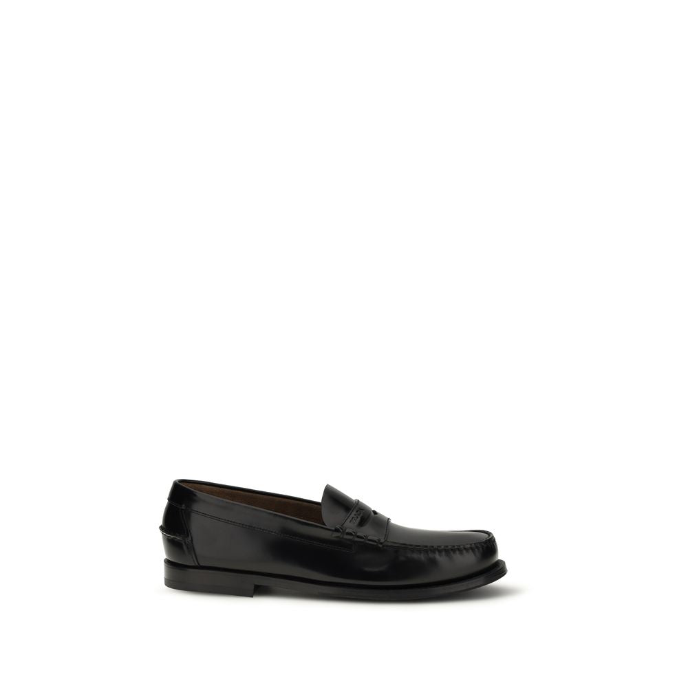 Prada Brushed Calf Leather Slip-On Loafers in Black