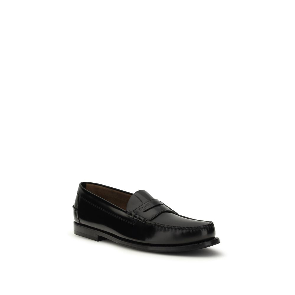 Prada Brushed Calf Leather Slip-On Loafers in Black