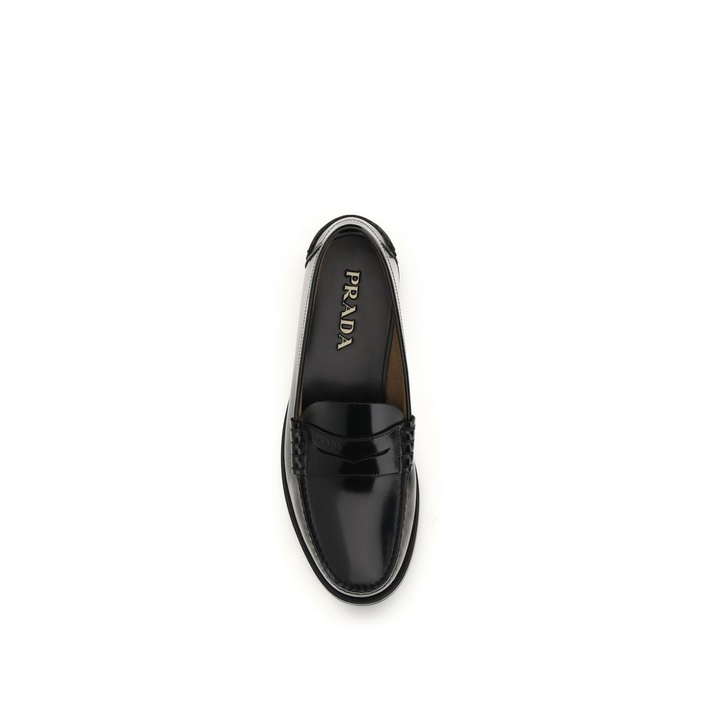 Prada Brushed Calf Leather Slip-On Loafers in Black