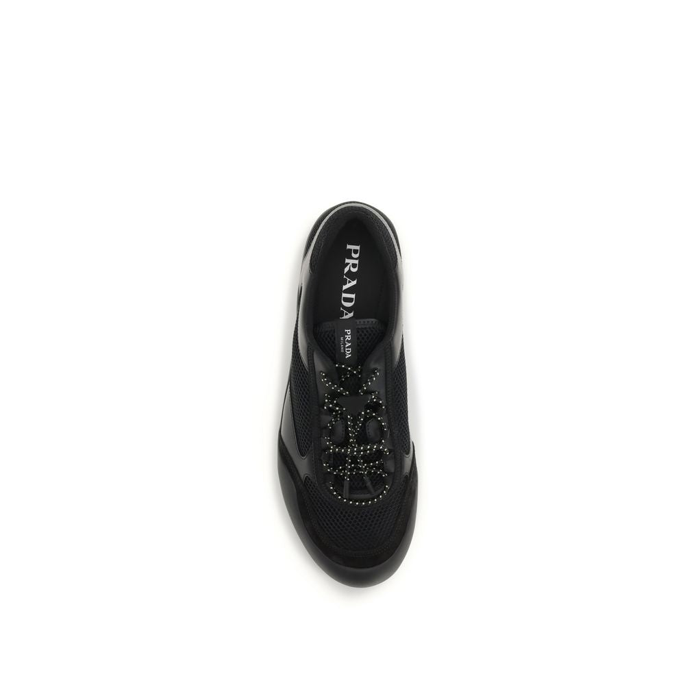 Prada Mesh and Leather Trim Athletic Sneakers in Black