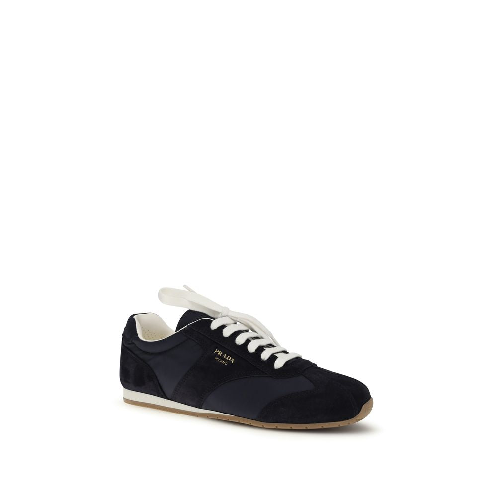Prada Two-Tone Calfskin and Recycled Polyamide Sneakers in Blue