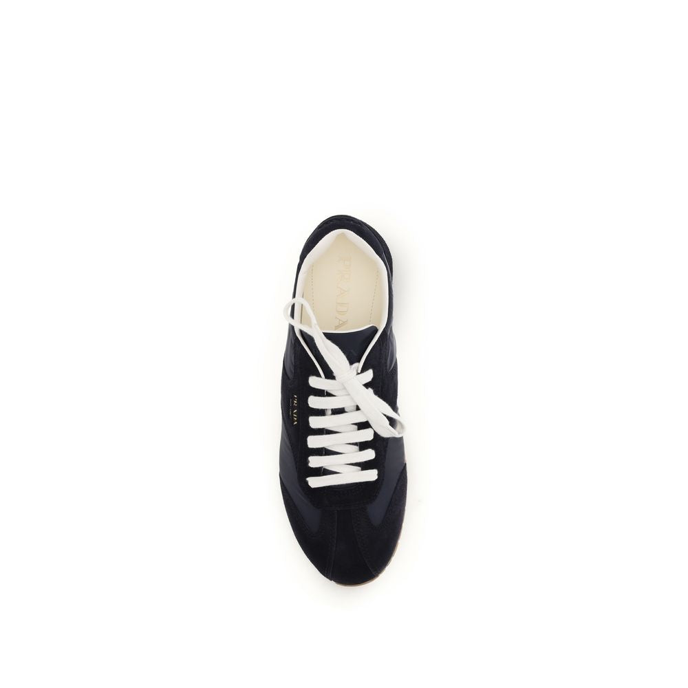 Prada Two-Tone Calfskin and Recycled Polyamide Sneakers in Blue