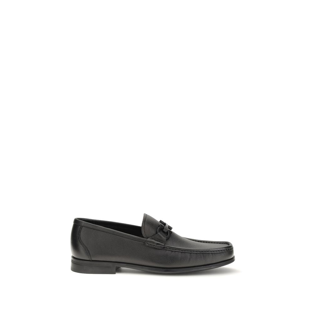 Ferragamo Black Calf Leather Slip-On Loafers mens luxury fashion - Mens Edit