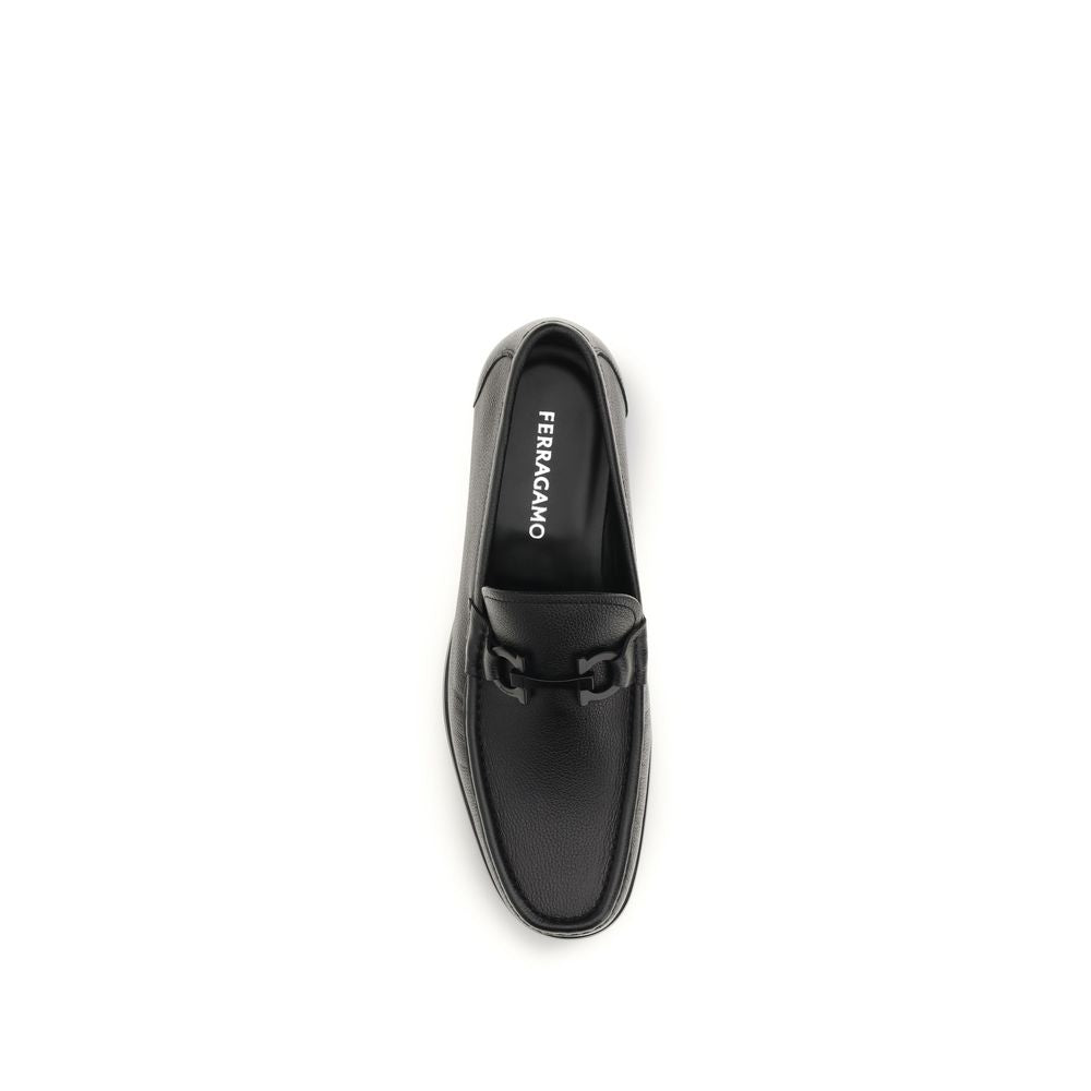 Ferragamo Calf Leather Gancini Buckle Slip-On Loafers in Black