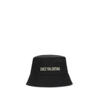 Valentino Garavani Black Cotton Bucket Hat Embroidered mens luxury fashion - Mens Edit