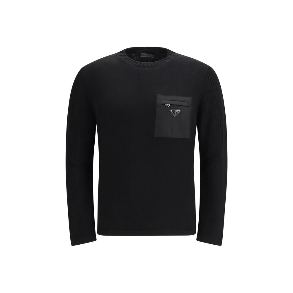 Prada Virgin Wool Crew-Neck Sweatshirt in Black