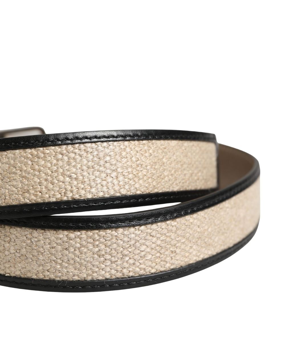 Dolce & Gabbana Woven Linen and Calf Leather Belt in Beige