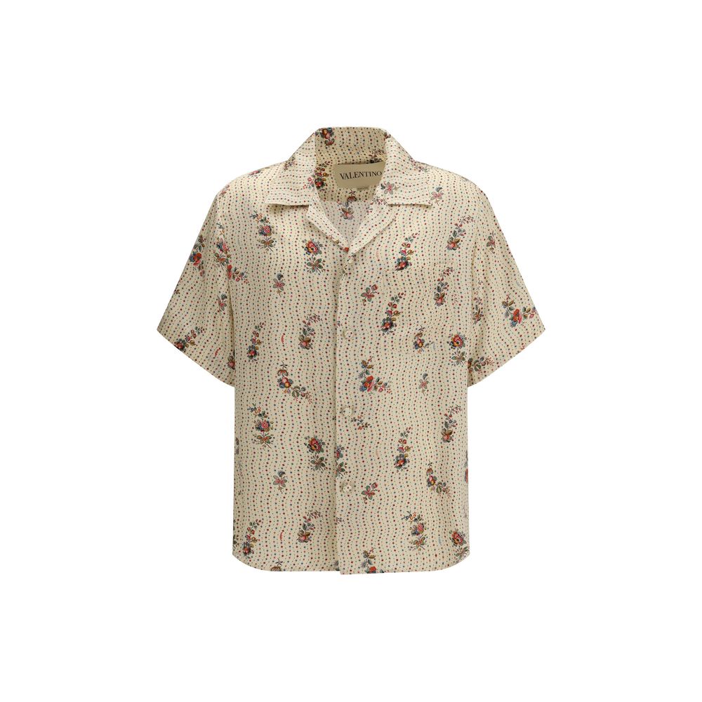 Valentino Papier Floral Print Silk Bowling Shirt