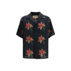 Valentino Black Linen Pattern Shirt Floral Bowling mens luxury fashion - Mens Edit
