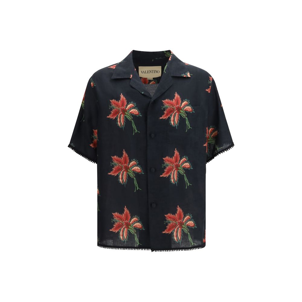 Valentino Black Linen Pattern Shirt Floral Bowling mens luxury fashion - Mens Edit