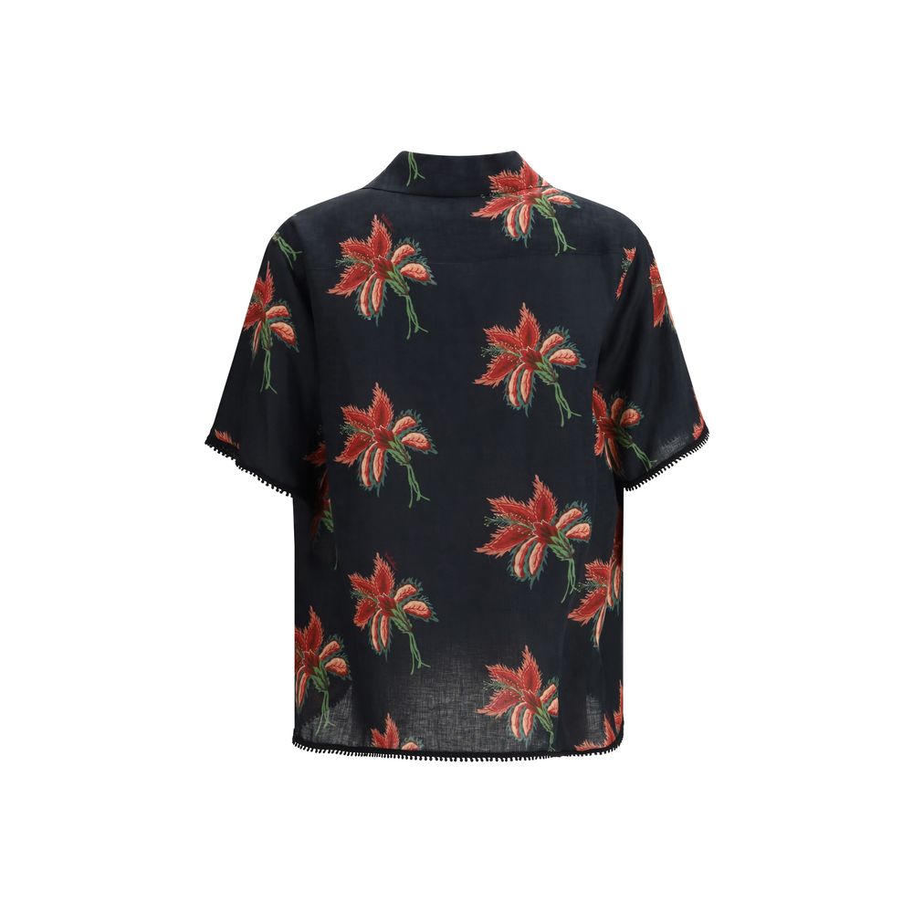 Valentino Black Linen Floral Bowling Shirt