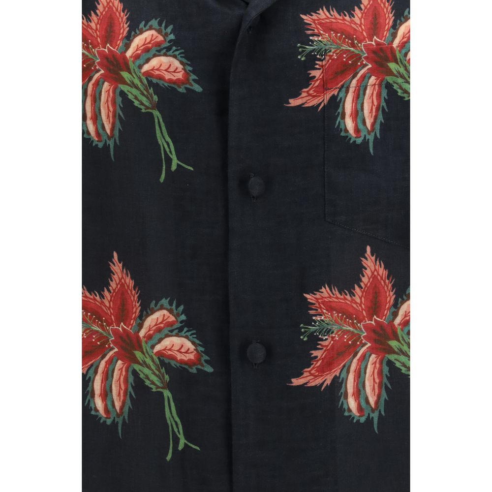 Valentino Black Linen Floral Bowling Shirt
