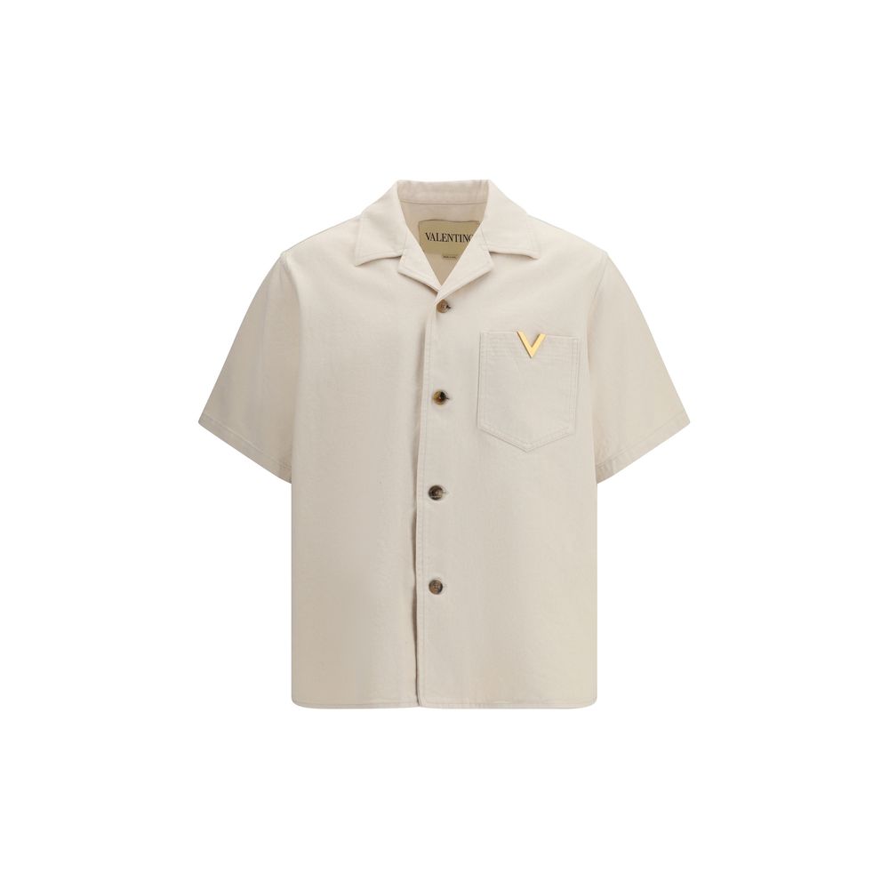 Valentino Beige Denim Shirt VLogo Detail mens luxury fashion - Mens Edit