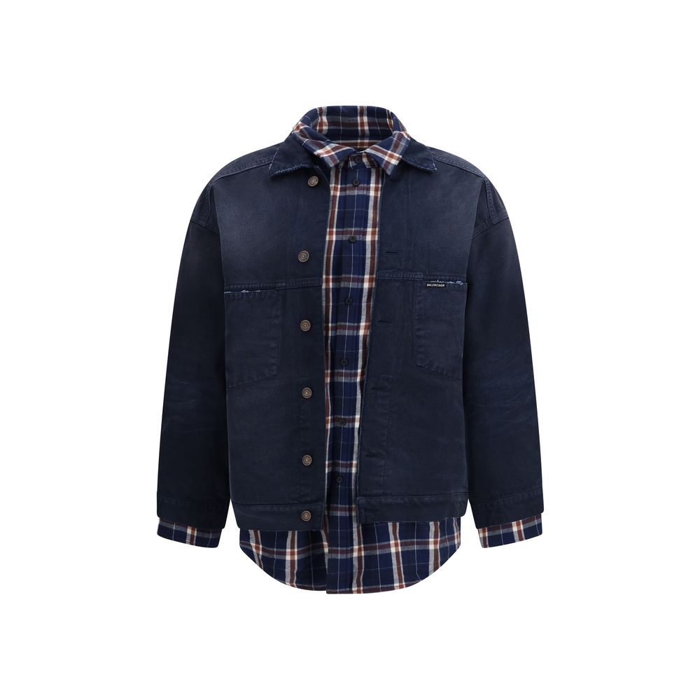Balenciaga Blue Cotton Denim Jacket Patchwork Shirt mens luxury fashion - Mens Edit