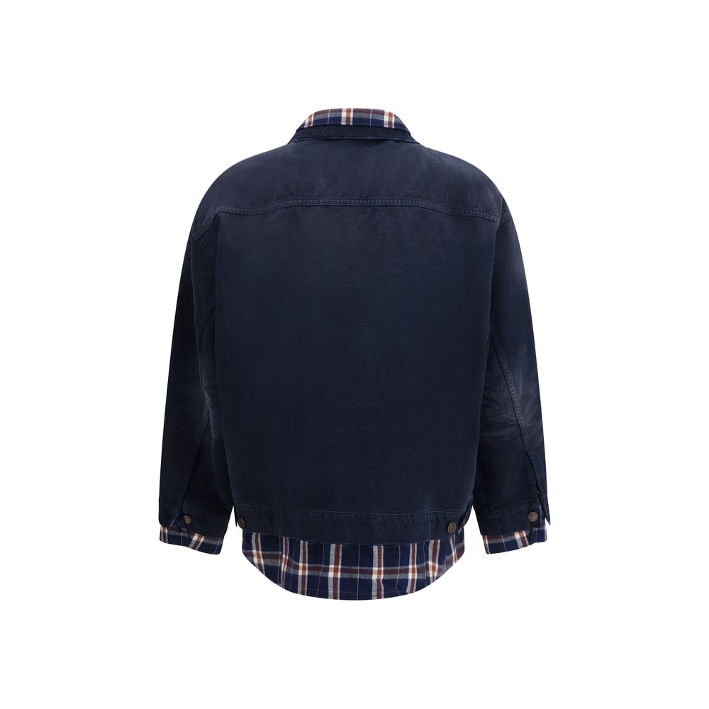Balenciaga Cotton Denim Patchwork Shirt Jacket in Blue