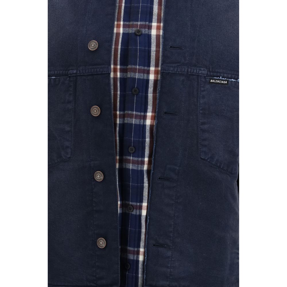 Balenciaga Cotton Denim Patchwork Shirt Jacket in Blue