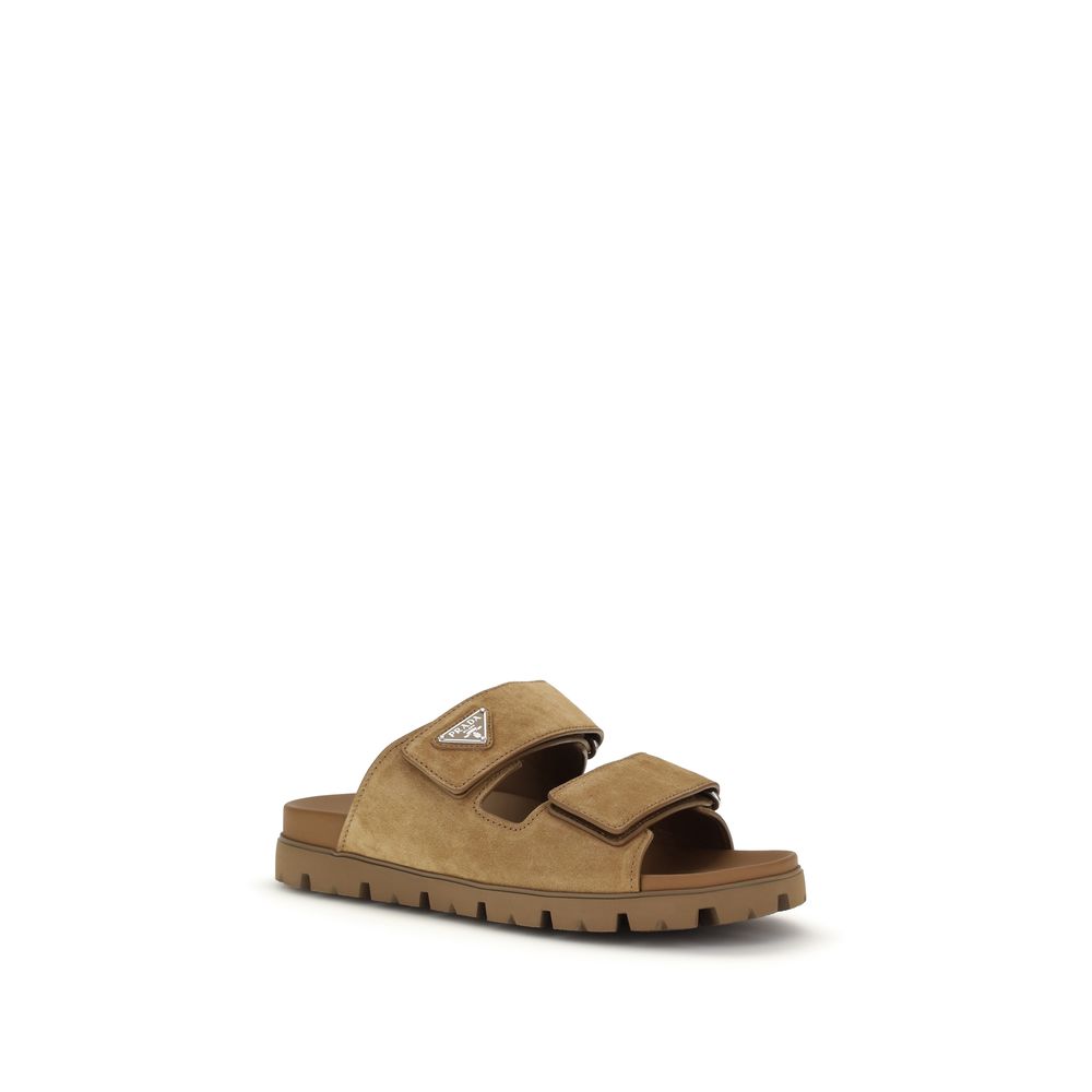 Prada Calfskin Leather Sandals in Brown