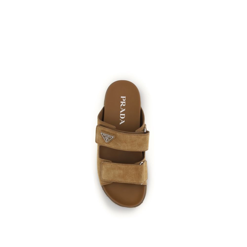 Prada Calfskin Leather Sandals in Brown