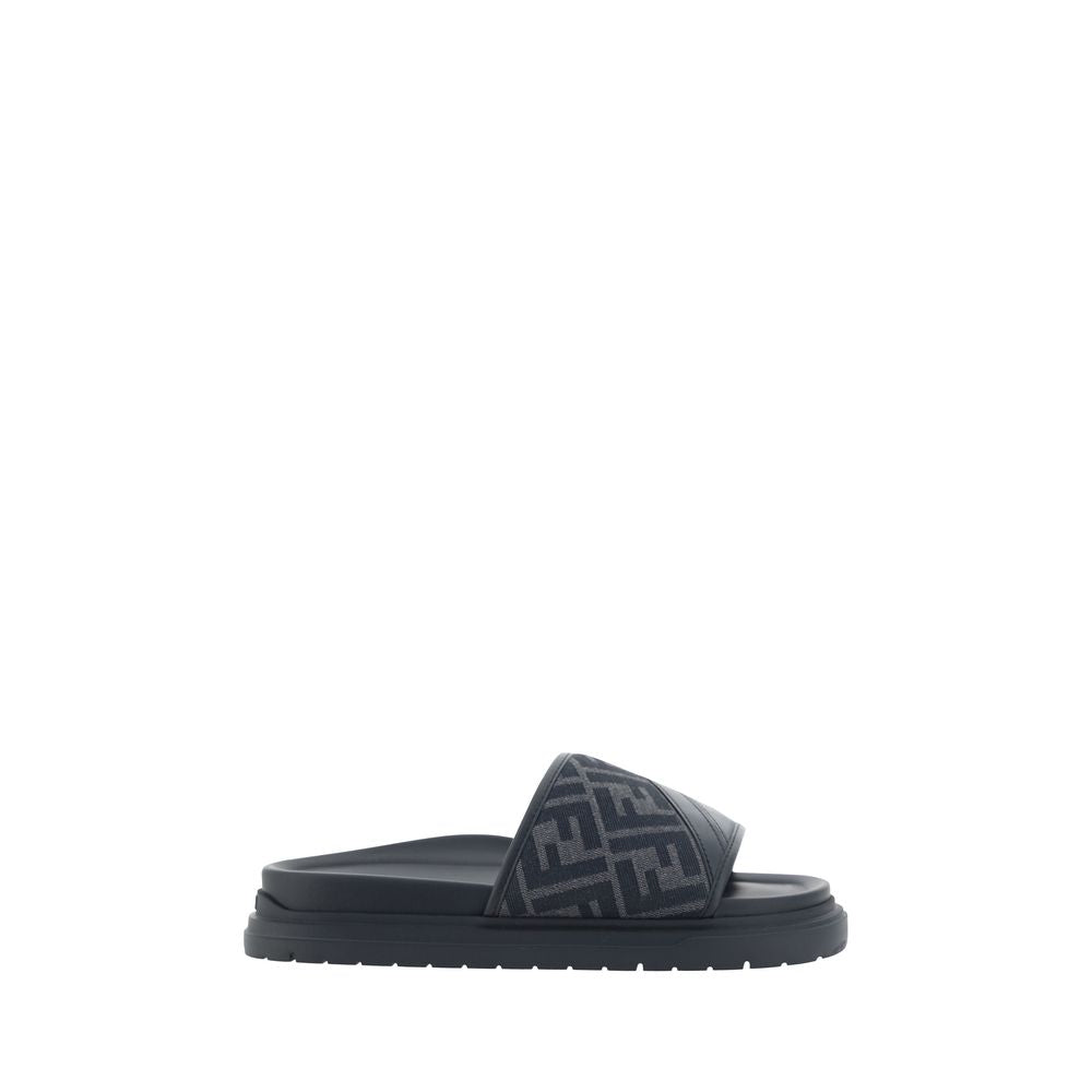 Fendi Gray Fabric Sandals Jacquard Logo mens luxury fashion - Mens Edit