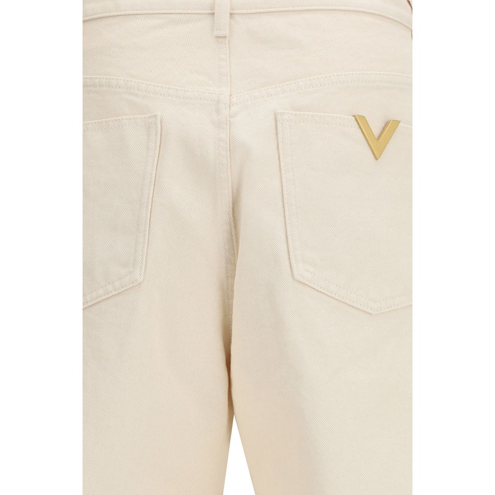 Valentino Cotton Relaxed Trousers in Beige