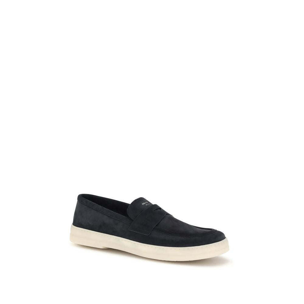 Prada Calf Leather Slip-On Loafers in Blue