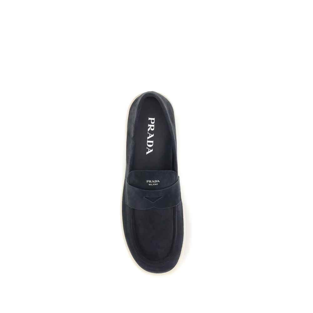 Prada Calf Leather Slip-On Loafers in Blue