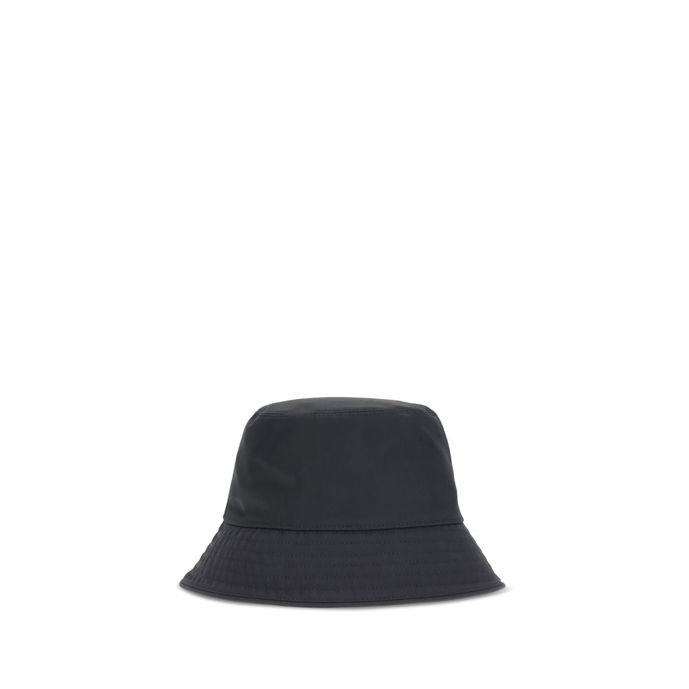 Moncler Cotton Bucket Hat in Blue with Leather Trim