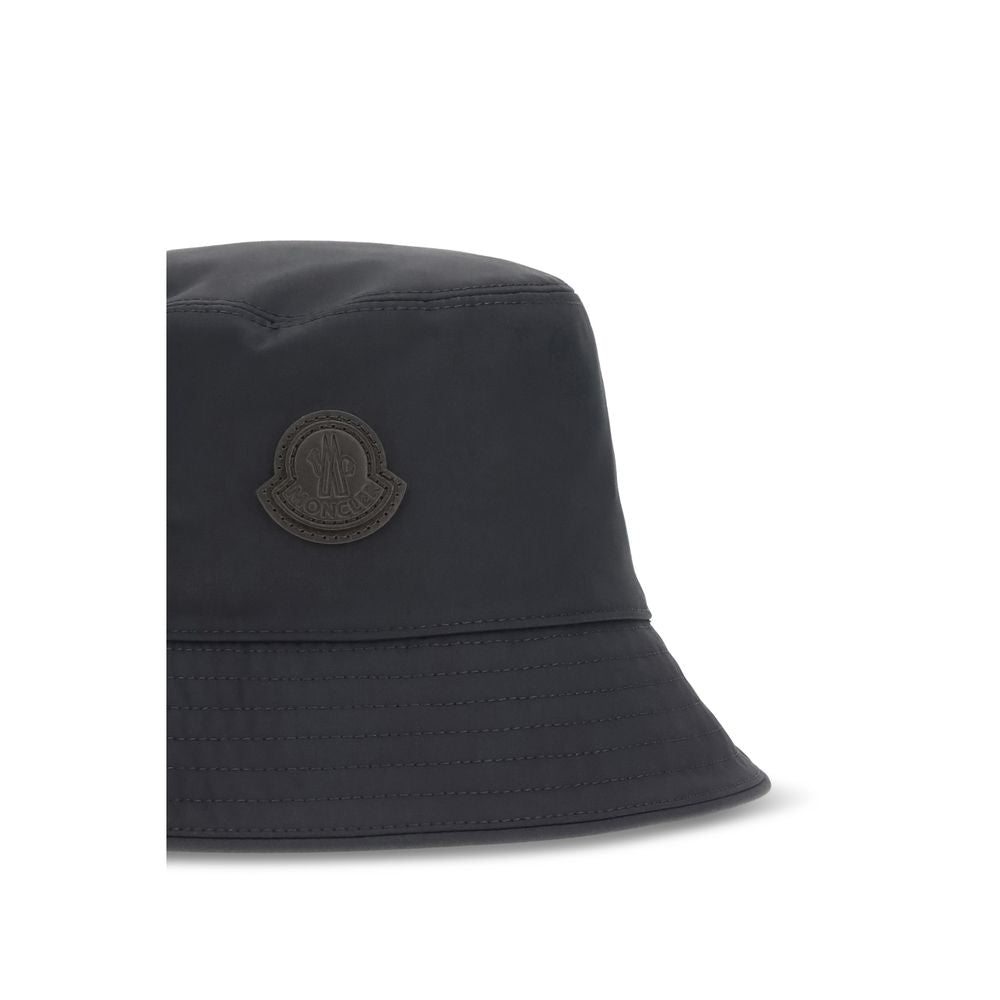 Moncler Cotton Bucket Hat in Blue with Leather Trim