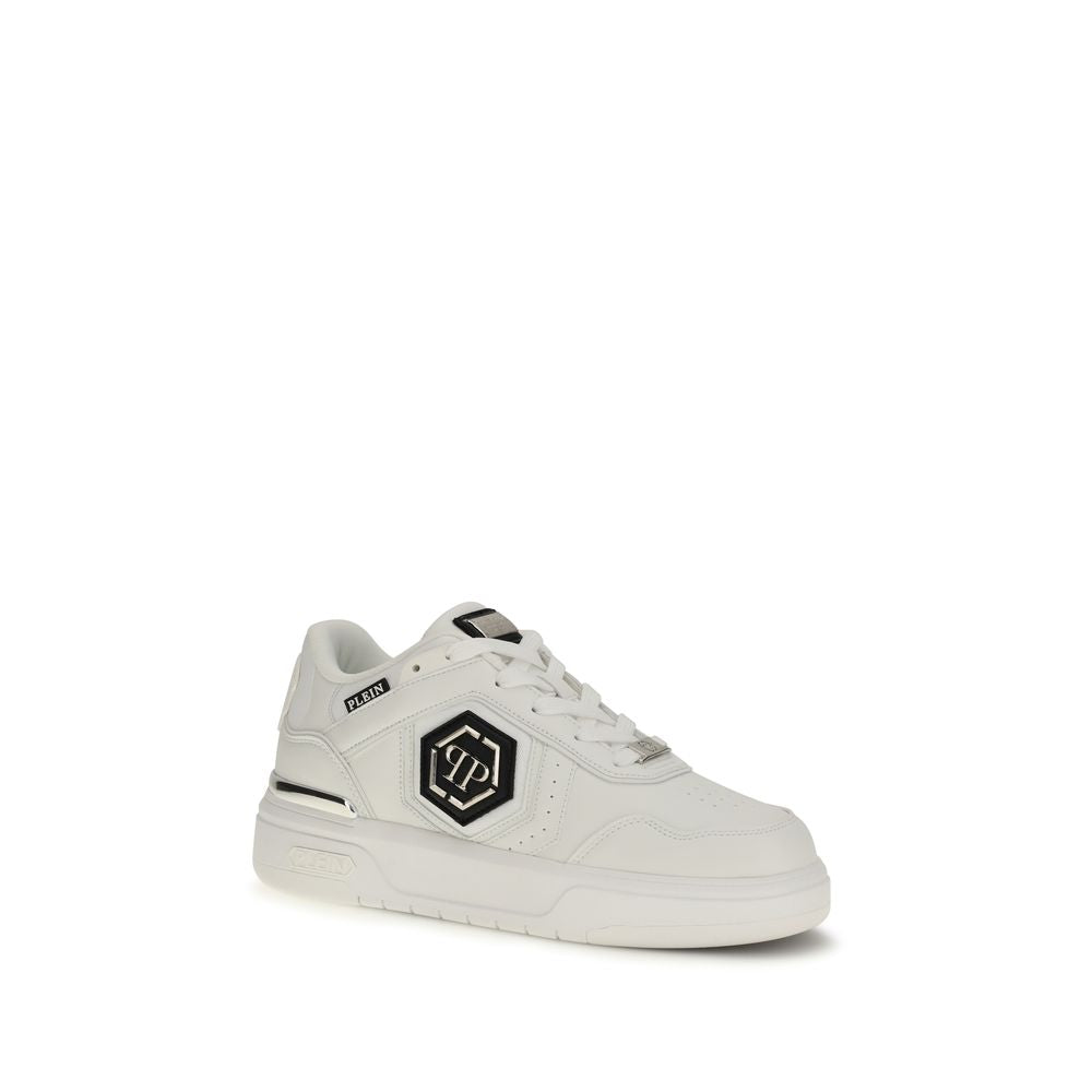 Philipp Plein White Calf Leather Bos Taurus Luxe Sneakers