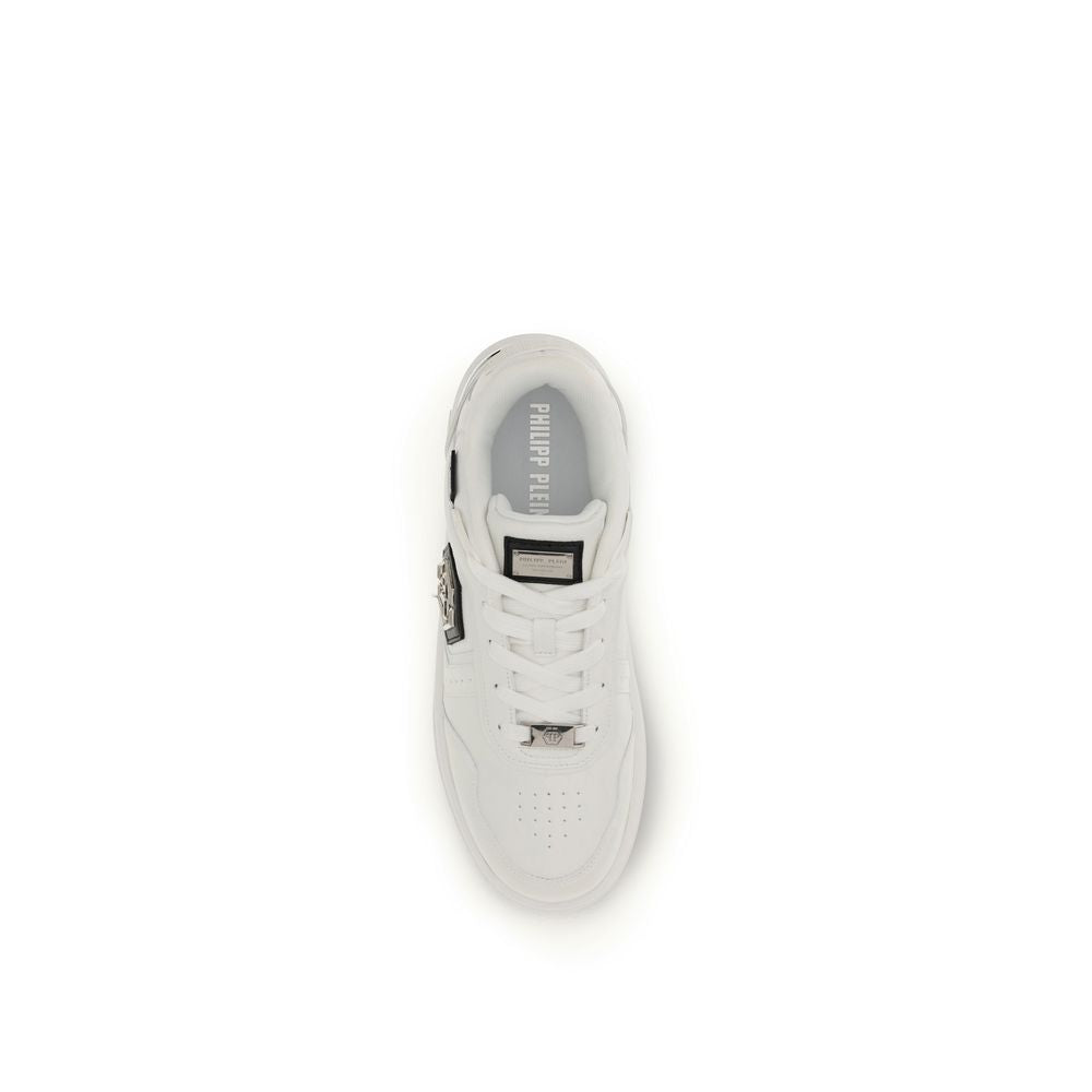 Philipp Plein White Calf Leather Bos Taurus Luxe Sneakers