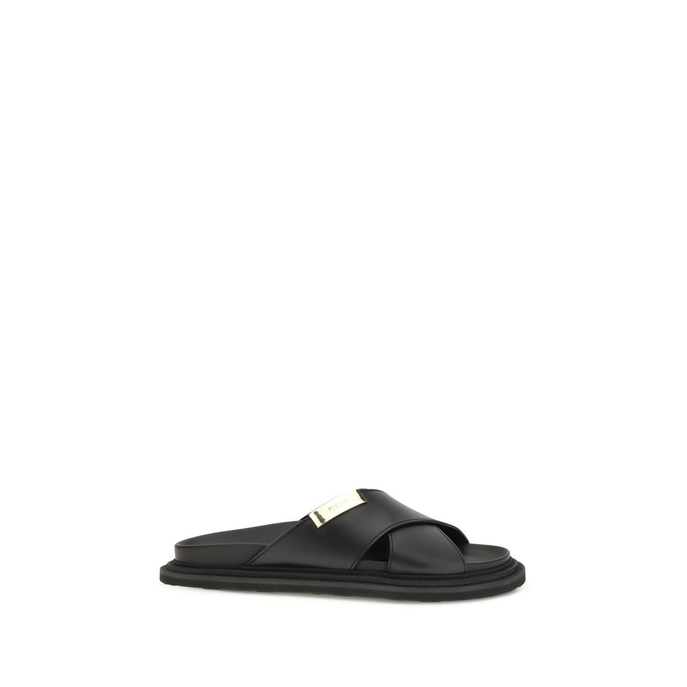 Moschino Black Calf Leather Crossed-Strap Sandals mens luxury fashion - Mens Edit