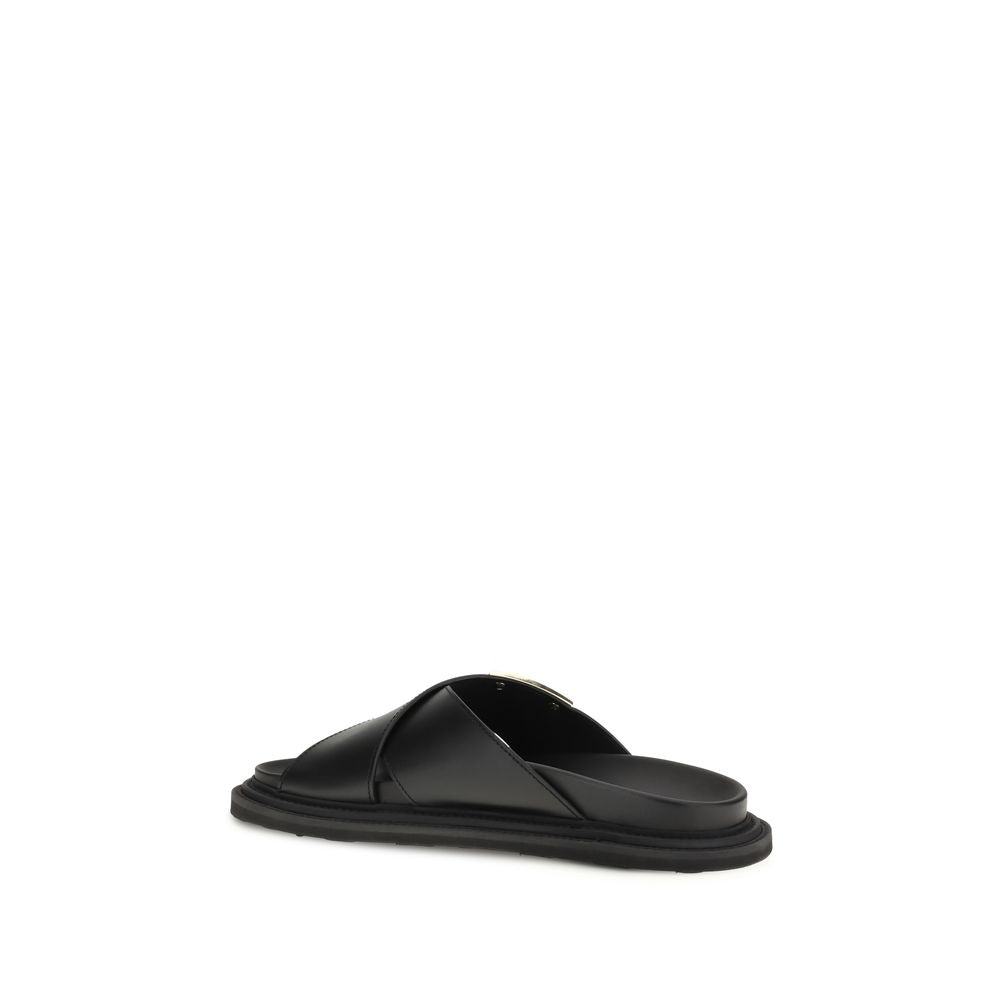 Moschino Black Calf Leather Crossed-Strap Sandals