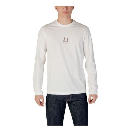 Armani Exchange Cream Cotton Long Sleeve T-Shirt Logo mens luxury fashion - Mens Edit