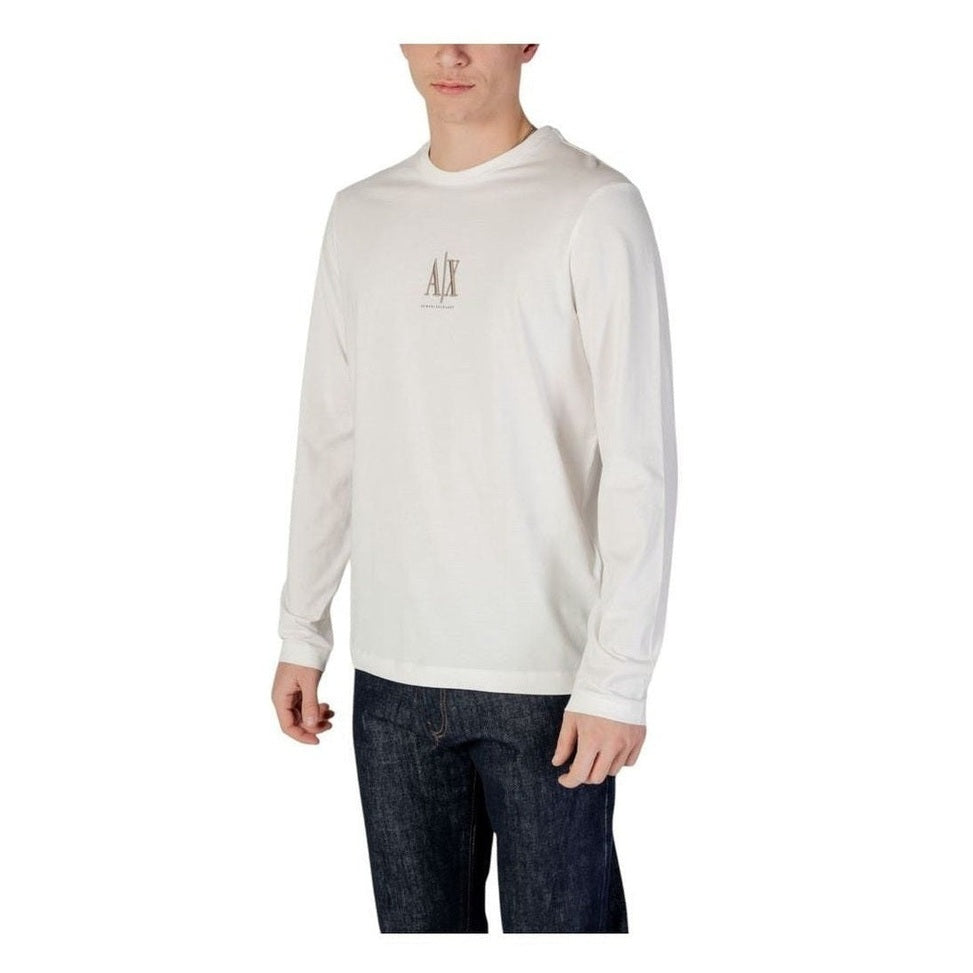 Armani Exchange Βαμβακερό T-Shirt Μακρύ Μανίκι σε Κρεμ
