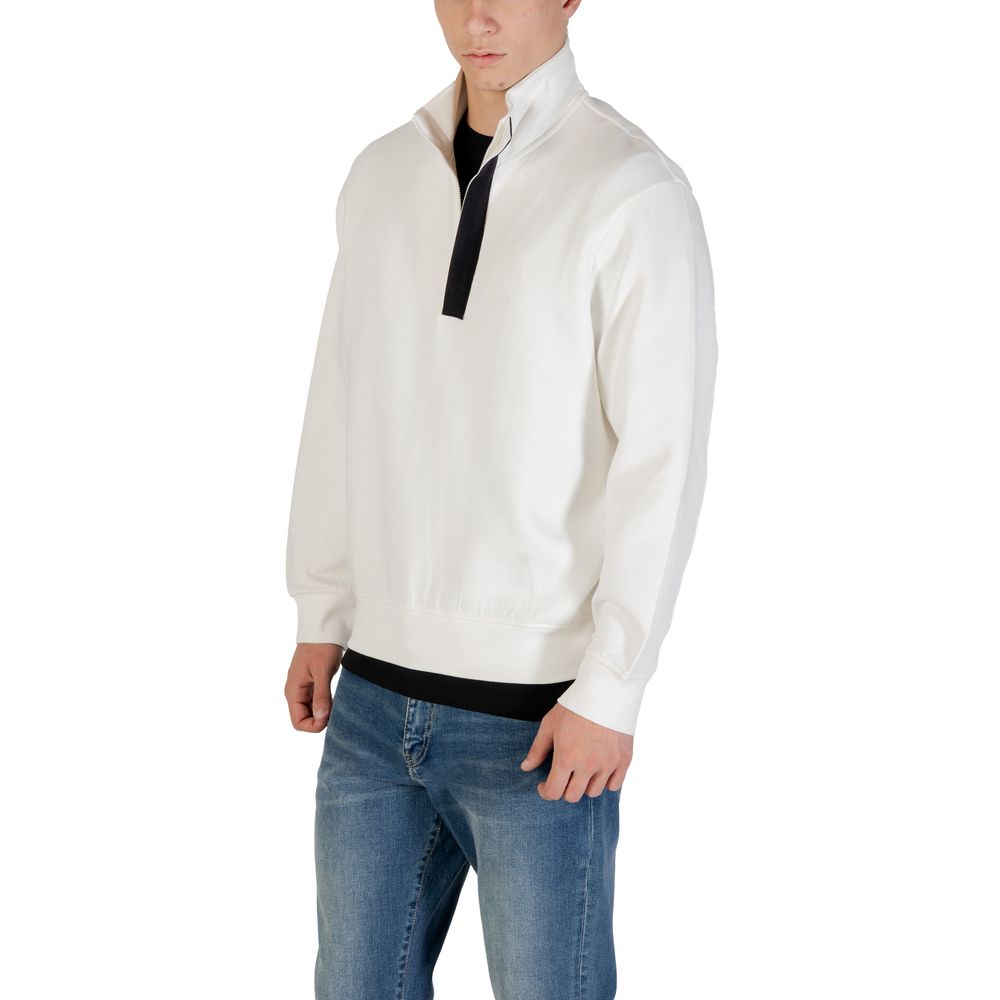 Armani Exchange Cotton Half-Zip Sweatshirt in Cream
