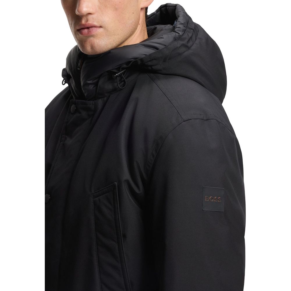 Hugo Boss Full-Length Polyester Jacket in Black