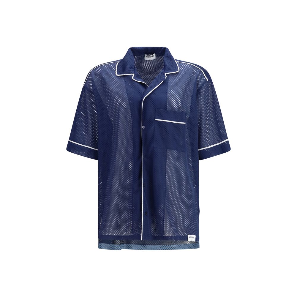 Moschino Blue Polyester Mesh Graphic Shirt mens luxury fashion - Mens Edit