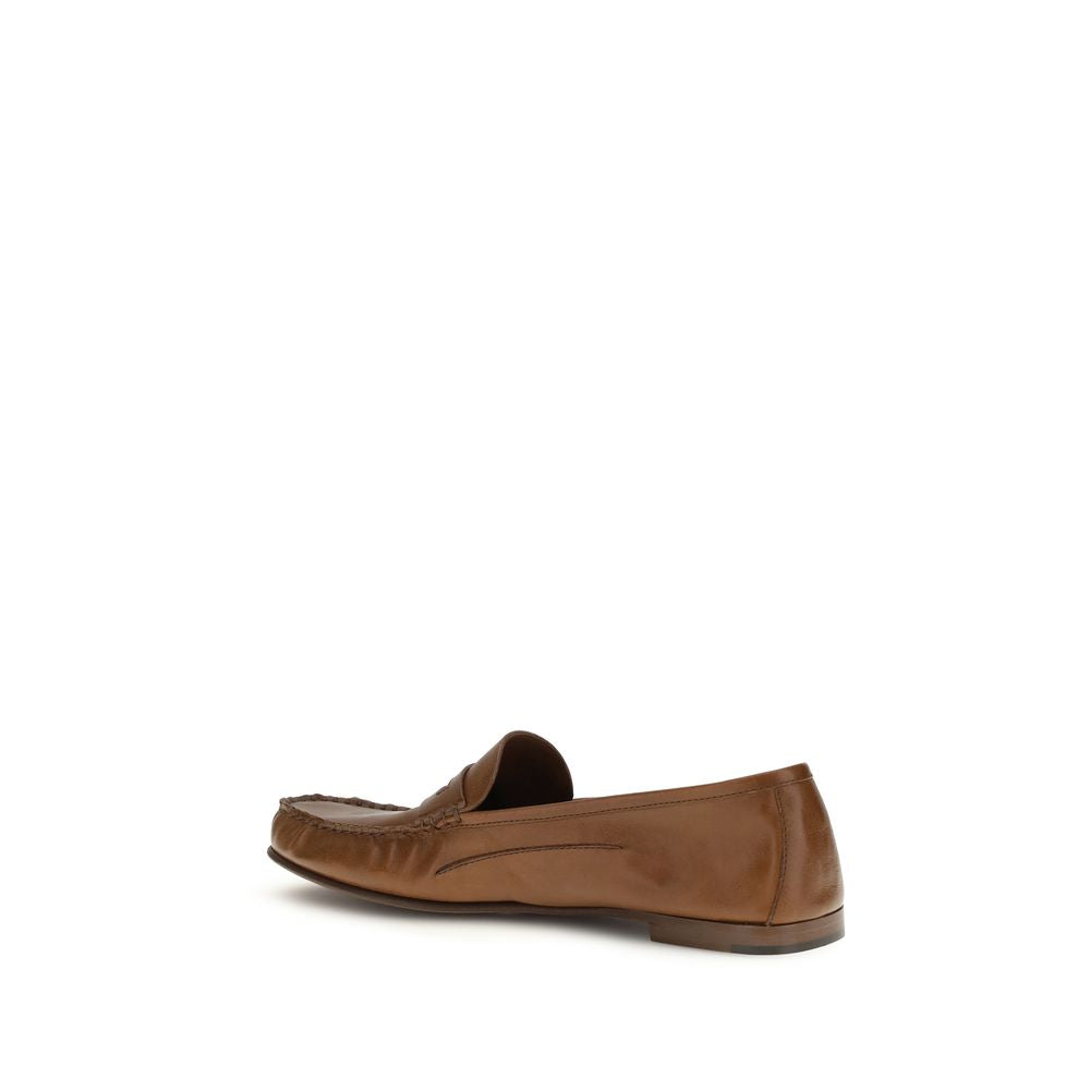 Versace Calf Leather Slip-On Loafers in Brown