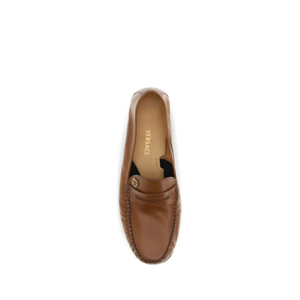 Versace Calf Leather Slip-On Loafers in Brown