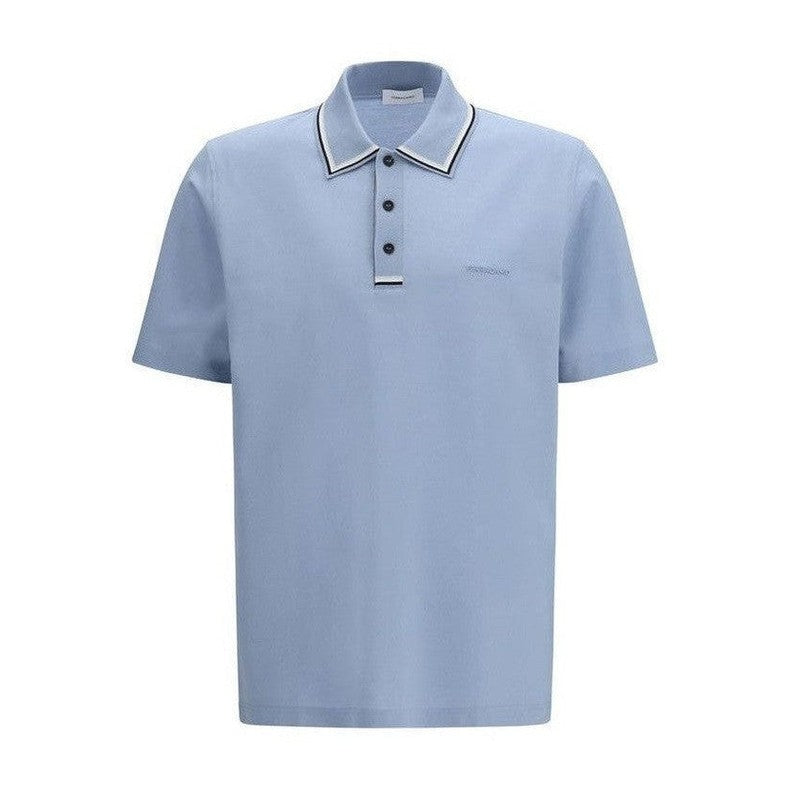 Ferragamo Blue Cotton Polo Shirt Logo mens luxury fashion - Mens Edit