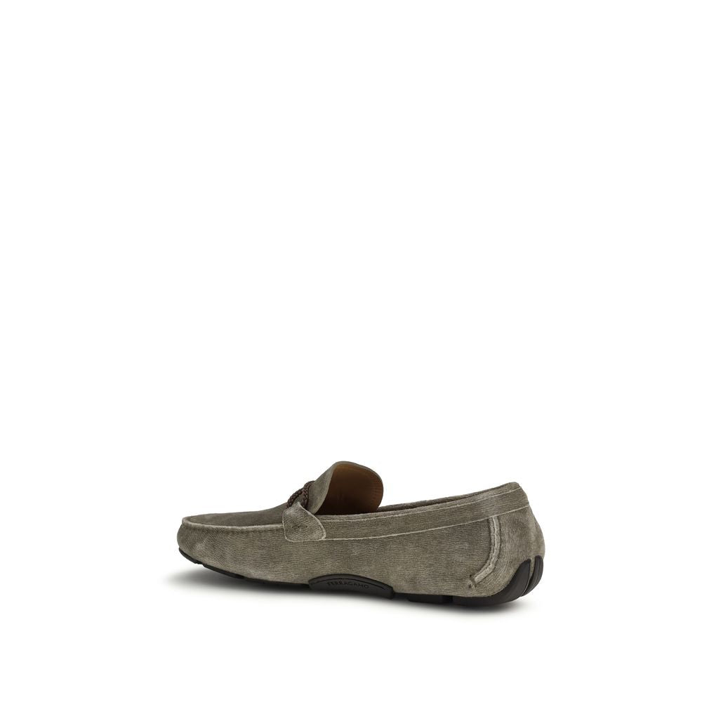 Ferragamo Calf Leather Slip-On Loafers in Gray