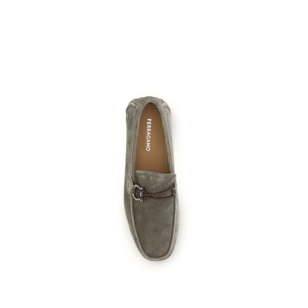 Ferragamo Calf Leather Slip-On Loafers in Gray