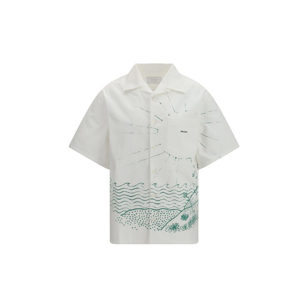Prada Wave Print Cotton Shirt in White