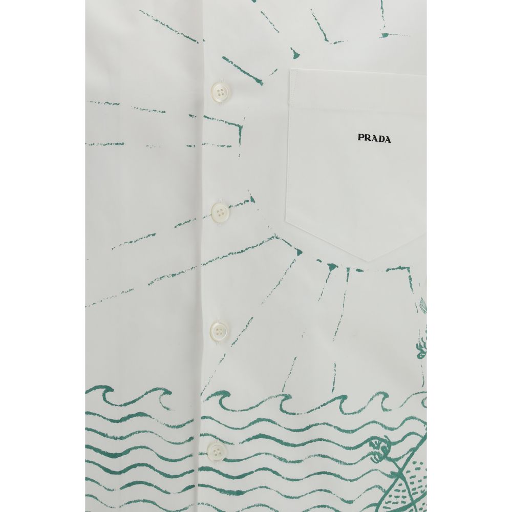 Prada Wave Print Cotton Shirt in White