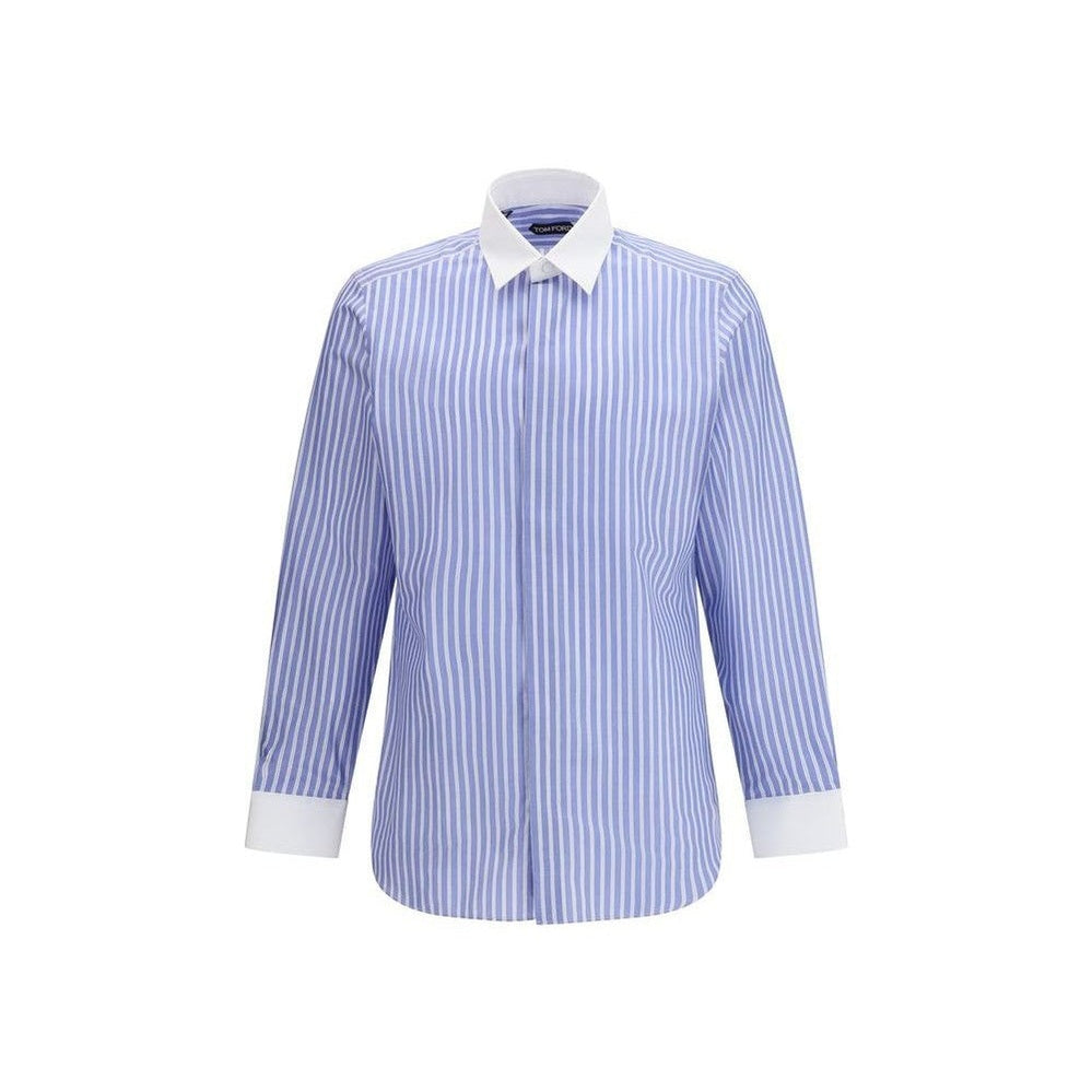 Tom Ford Blue Cotton Dress Shirt mens luxury fashion - Mens Edit